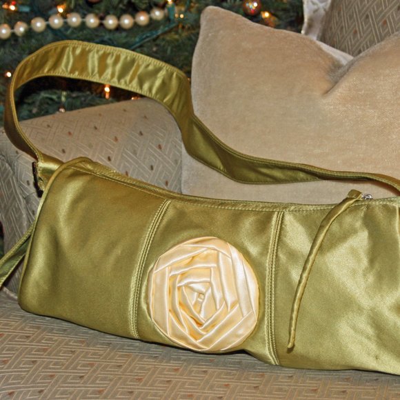 NEW Light Green Satin Baguette Shoulder Bag Handmade Vintage Chic - Picture 5 of 6